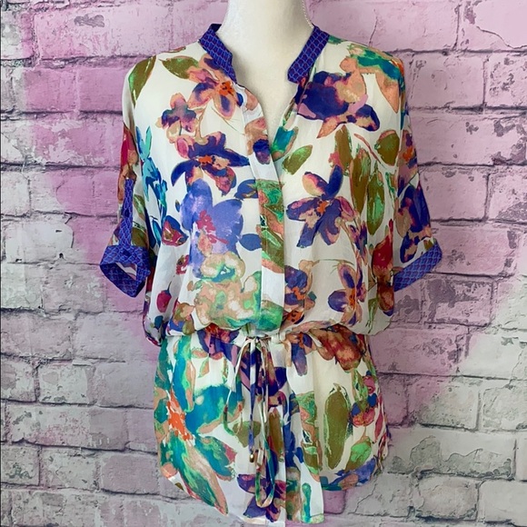 Calvin Klein Tops - Calvin Klein sheer floral button down blouse M